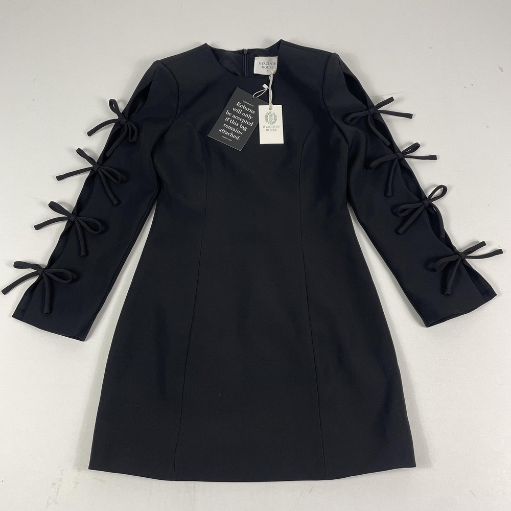 Tuckernuck Hyacinth House Dress Womens XS Black Bow Sleeve Belinda Mini Sheath